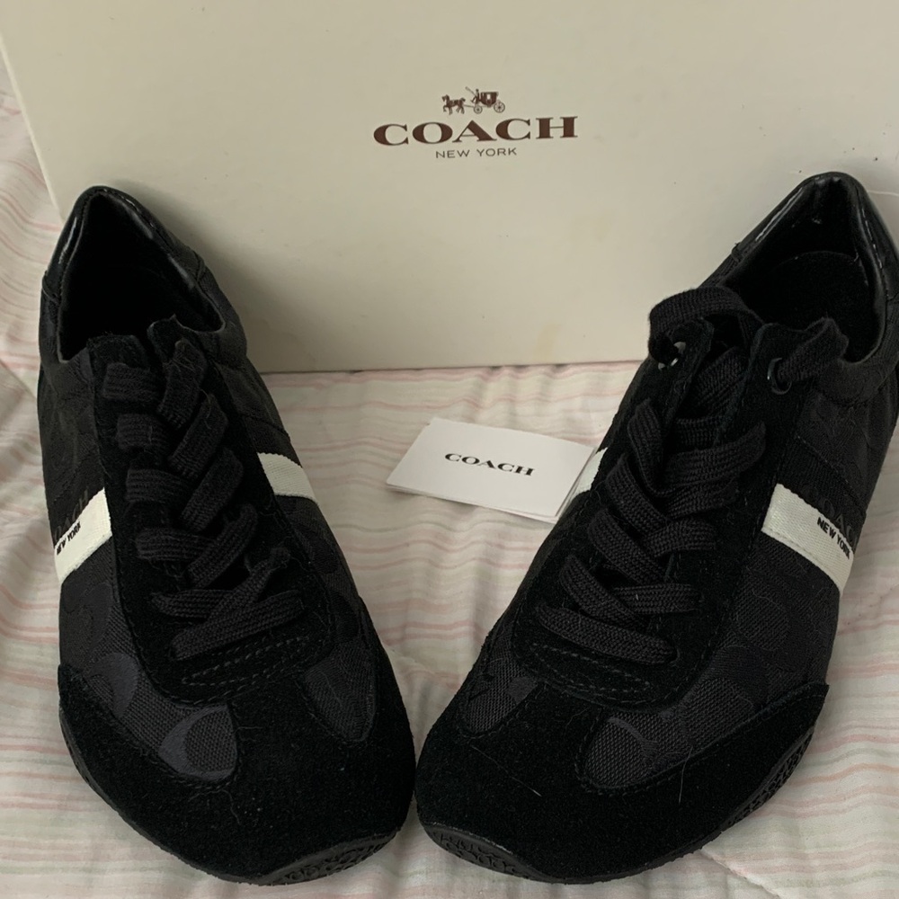 Coach Black and White Suede Sneakers